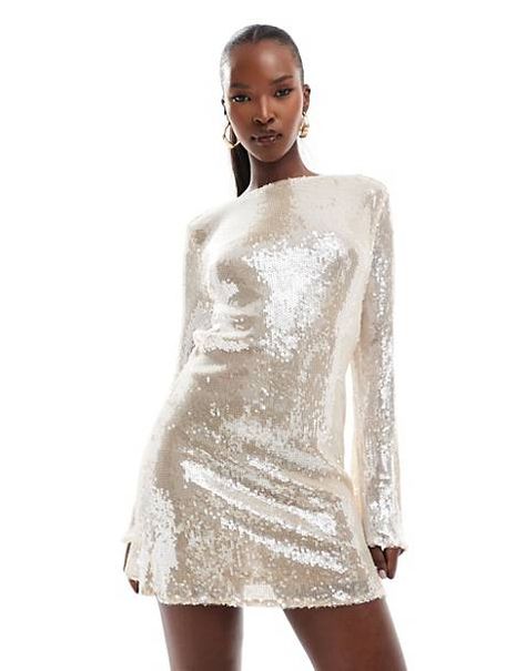 Long Sleeve Gold Dress, Aspen Bachelorette, Champagne Sequin Dress, Christmas Formal, White Sequin Dress, Formal Dresses Graduation, Long Sleeve Sequin Dress, Winter Party Dress, Long Sleeve Floral Dress