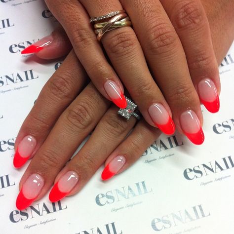 Neon Nails #esnail_la Red Orange Nails, Disco Nails, Es Nails, Spring Break Nails, Red French, Broken Nails, Neon Red, Nail Candy, Pretty Nail Designs