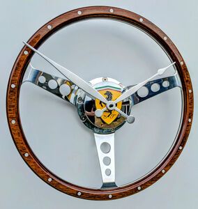 Car Parts Decor, Wheel Clock, Car Part Furniture, Unique Desks, Car Badges, Automotive Decor, Car Polish, Unique Clocks, Garage Art