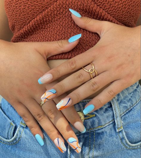 Summer Nails Orange And Blue, Orange And Blue Nails, Blue And White Nails, Blue Orange White, Wedding Plan, Plan Ideas, Orange Nails, Summer Nail, White Accents