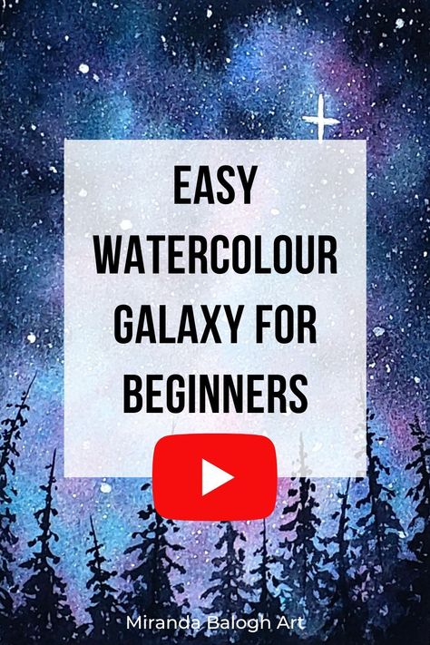 In this step-by-step tutorial, you learn how to paint an easy watercolour galaxy for beginners. As well, this video tutorial teaches you how to paint watercolour night skies with stars. To compliment the beautiful galaxy sky, you learn how to paint easy trees to create a simple watercolour landscape. So are you ready to paint with me? Then take out your art supplies and enjoy watching this watercolour galaxy tutorial for beginners! Watercolour Night Sky Tutorial, Watercolour Sky Tutorial, Watercolor Art For Beginners Tutorials Videos, Watercolour Inspiration Landscape Easy, Watercolour Landscape Easy, Sky Painting For Beginners, Watercolour Night Sky, Galaxy Tutorial, Celestial Painting