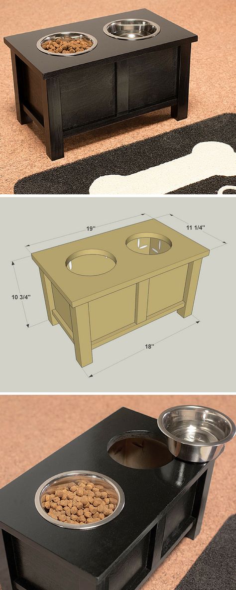 Diy Wooden Dog Bowl Stand, Diy Dog Bowl, Dog Food Bowl Stand, Dog Food Stands, Dog Food Station, Dogs Diy Projects, Diy Dog Food, Diy Dog Kennel, Raised Dog Bowls