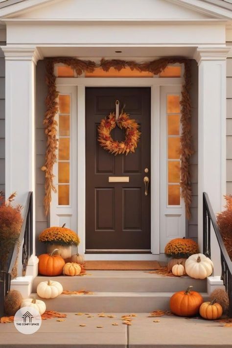 Transform your front door with these charming ideas that blend Halloween and Thanksgiving themes for a warm fall welcome.#FallDecor #Halloween #Thanksgiving #FrontDoor #HomeDecor Thanksgiving Door Decorations, Thanksgiving Themes, Thanksgiving Theme, Warm Autumn, Cozy Fall, Autumn Home, Fall Home Decor, Door Decor, Door Decorations