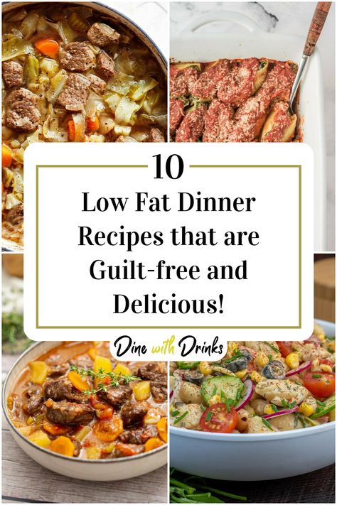 Collage of 4 low fat dinner recipes. Gallbladder Dinner Recipes, Dinner Recipes For Gallbladder Issues, Low Fat Dinner Recipes For Family, Gallbladder Safe Meals, Lowfat Meals After Gallbladder Removal, Fat Free Meals For Gallbladder, Fat Free Dinner Recipes, Low Saturated Fat Recipes Dinners, Fat Free Recipes Gallbladder