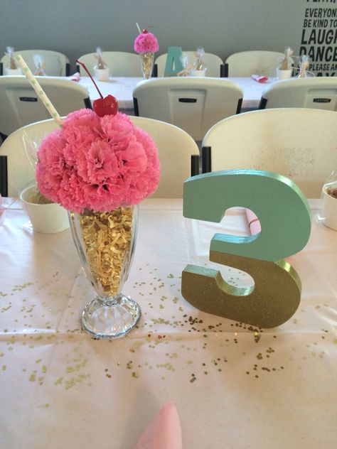 Birthday ice cream parlor centerpiece Ice Cream Theme Birthday Party Centerpieces, I’ve Cream Party Centerpieces, Dollar Tree Ice Cream Party, Ice Cream Party Centerpieces Diy, Ice Cream Bridal Shower Centerpieces, Ice Cream Centerpiece Ideas Diy, Ice Cream Birthday Centerpieces, Ice Cream Birthday Party Centerpieces, Two Sweet Party 2nd Birthday Centerpieces