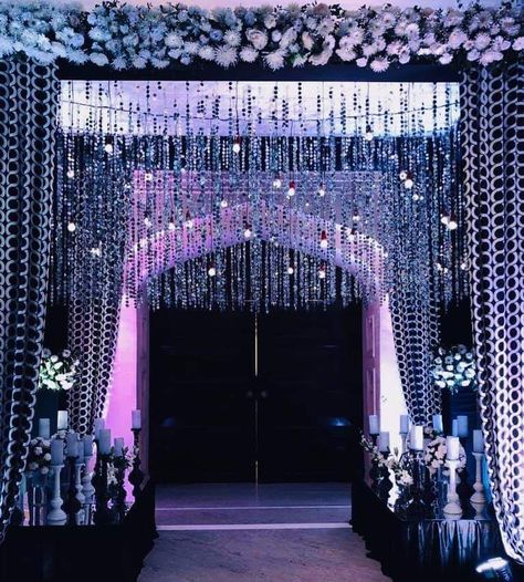 Photo By Satya Sai Decorators - Decorators Wedding Entrance Decoration, Entrance Decoration Ideas, Cocktail Party Decor, Entrance Decoration, Wedding Card Frames, Wedding Entrance Decor, Sequin Backdrop, Wedding Planning Decor, Wedding Backdrop Design