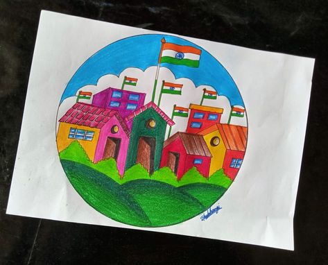 Azadi Ka Amrit Mahotsav 🇮🇳 Tiranga Drawing, Amrit Mahotsav Drawing, Painting For Competition, My India Drawing Competition, Har Ghar Tiranga Drawing Competition, Aajadi Ka Amrit Mahotsav Drawing, Drawing In A Circle, Aatmnirbhar Bharat Drawing, Independence Day Drawing