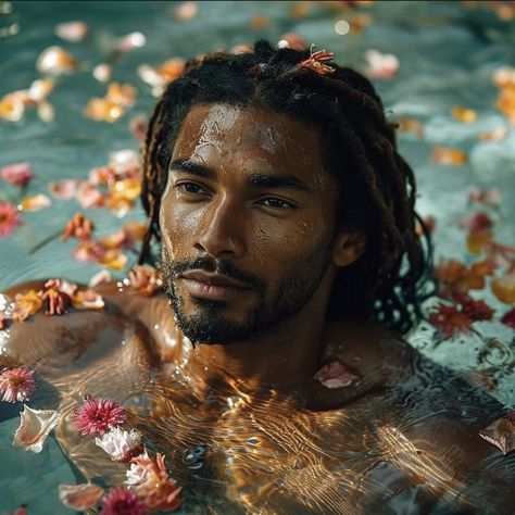 Underwater Photoshoot Men, Black Male Mermaid, Character Inspiration Male Black, Dark Skin Character Design Male, Male Siren, Dreadlock Hairstyles For Men, Men Art, Character Inspiration Male, Mermaid Aesthetic