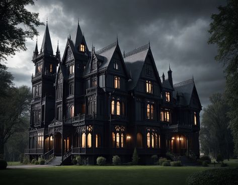 gothic mansion, resulting in the dreamy, surrealistic image Gothic Mansion Floor Plan, Gothic Mansion Exterior, Dnd Cowboy, Goth Mansion, Vampire Mansion, Horror Ideas, Gothic Manor, Horror Inspiration, Novel Aesthetic