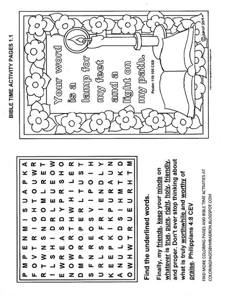 Coloring Pages for Kids by Mr. Adron: Printable Bible Time Activity Page For Kids, Psalm 119:105, Bible Activity Sheets, Sunday School Coloring Sheets, Bible Class Activities, Printable Bible Activities, Kids Church Activities, Bible Word Searches, Church Newsletter, Sunday School Curriculum, School Prayer