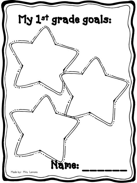 First grade goals: reach for the stars 1st Grade Goal Setting, My First Grade Goals, 1st Grade Goals, 1st Week Of School Activities, First Grade Goals, Growth Mindset Goal Setting, Grade Goals, Leadership Notebook, Star Themed Classroom