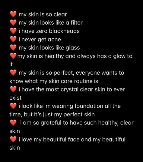 Vision Board For Clear Skin, Manifestations For Clear Skin, Manifest Clear Skin Vision Board, Manifestation Clear Skin, Affirmation For Clear Skin, Hairless Skin Affirmations, Skin Care Affirmation, Glass Skin Affirmation, Clear Skin Affirmations Positive