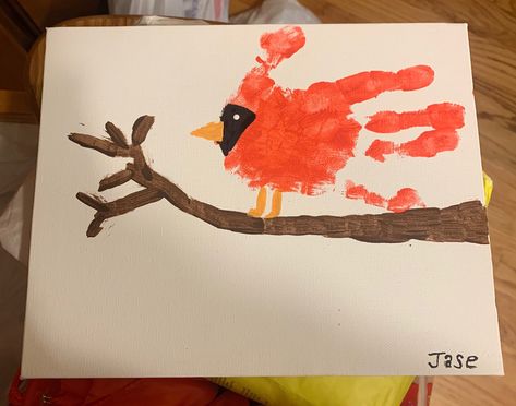 Jase made me this red bird out of his hand print 12-2018 Sahm Tips, Homemade Presents, Diy Christmas Gifts For Kids, Handprint Gifts, Winter Cardinal, Baby Art Projects, Kids Homemade, Toddler Arts And Crafts, Gifts For Grandma