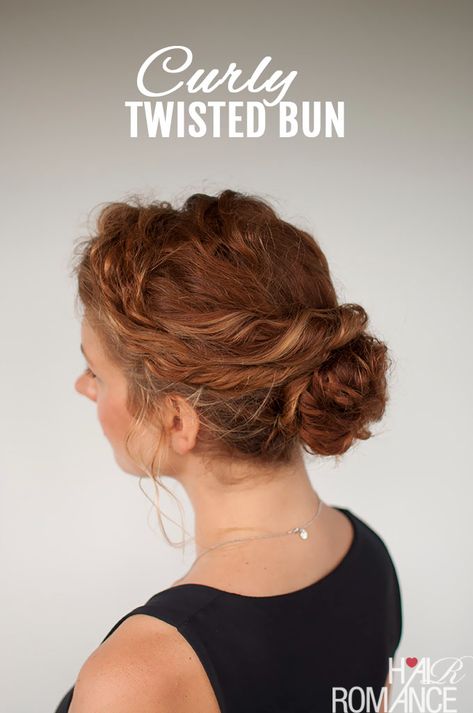 Curly hair tutorial - Easy twisted bun hairstyle - Hair Romance Hair Romance Curly, Twist Pony, Pineapple Hairstyle, Curly Hair Headband, Simple Updos, Twisted Bun, Medium Hair Braids, Curly Bun Hairstyles, Hair Romance