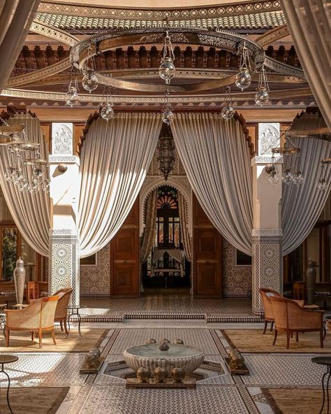 Dreaming of an exotic escape that pairs timeless elegance with modern luxury? Check out the Royal Mansour in the heart of Marrakech, Morocco—an oasis that redefines the art of luxury travel. REST: Relax in your own private riad, a traditional Moroccan palace with exquisite interiors and tranquil courtyards that promise complete privacy and pure tranquility. INDULGE: Dine at La Grande Table Marocaine, where the essence of Moroccan spices and ingredients comes alive, crafting each meal into a... Traditional Indian Houses Interior, Middle Eastern Interior Design, Morrocan Riad, Traditional Indian Houses, Indian House Interior, Morocco Interior Design, Morocco House, Moroccan Palace, Royal Mansour Marrakech