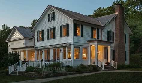 Crisp Architects has renovated this beautiful classic farmhouse situated in Millbrook, New York. Pool Pavilion, Colonial Exterior, Modern Farmhouse Design, Pergola Designs, Old Farmhouse, Architect House, Rustic Living, Rustic Living Room, Farmhouse Homes