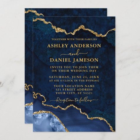 Geode Wedding, Agate Wedding, Wedding Invitation Size, Bar Mitzvah Invitations, Elegant Watercolor, Wedding Gold, Classic Wedding Invitations, Watercolor Blue, Photo Wedding Invitations