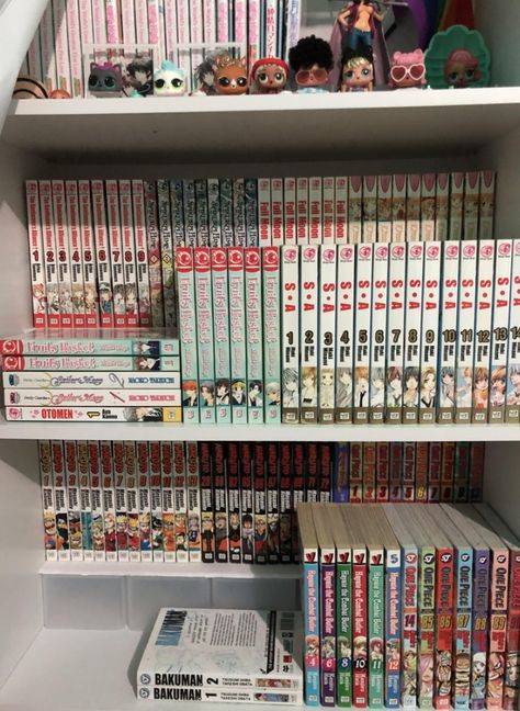 Otaku Room Aesthetic, Shelf Cute, Manga Shelf, Fruits Basket Manga, Room Organisation, Otaku Room, Cute Room, Home Library Design, Anime Room