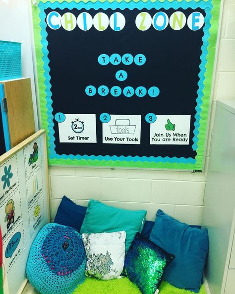 Chill Zone complete!! Not sure who will be using it more..the kiddos or me ;) #teachersofinstagram #teachersfollowteachers #iteachsped… Chill Zone Ideas, School Counselor Office, Teaching Classroom Management, Sped Classroom, Calm Down Corner, Chill Zone, School Social Work, Mindfulness For Kids, Classroom Behavior