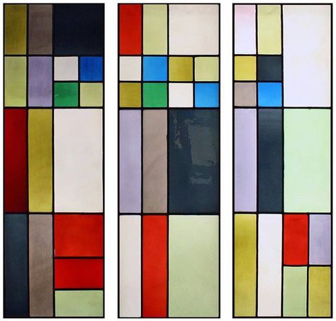 'Muse' - stained glass triptych by Theo van Doesburg, ca.1917 Theo Van Doesburg, Modern Stained Glass, Painted Glass Art, Davos, Stained Glass Panels, Dutch Artists, Mid Century Art, Stained Glass Window, Stained Glass Patterns