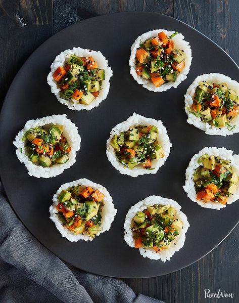 Be honest: Your muffin tins are probably gathering dust on an impossible-to-reach shelf in your pantry right now. Dust off your pans and try one of these 45 muffin-tin recipes for breakfast, lunch, dinner or dessert. #recipes #easy Sushi Cups, Rice Cups, Fish Cooking, Clean Eating Vegetarian Recipes, Vegetarian Sushi, Best Party Appetizers, Clean Eating Vegetarian, Cooking Fish, Food Seafood