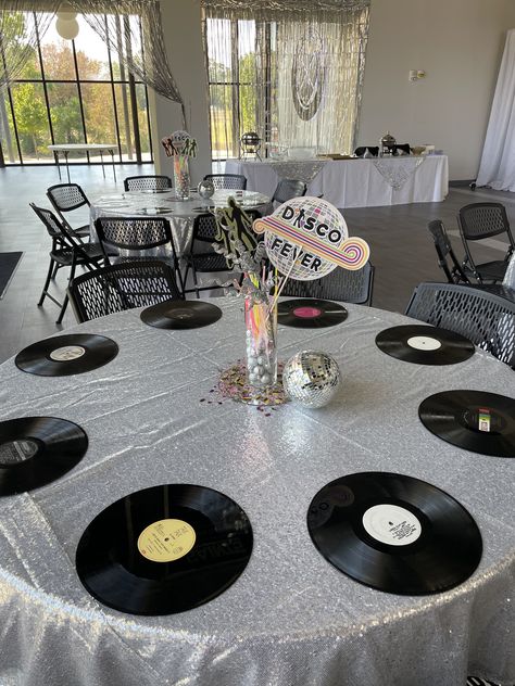 Disco Retirement Party, 70s Soul Train Party Theme, Decades Dance Decorations, Decades Centerpieces, Decade Theme Party, Soul Train Party Decorations, Disco Fever Party, Family Reunion Centerpieces, Soul Train Party