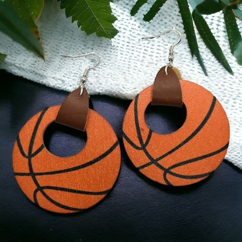 Basketball Dangle Earrings Round Wooden Orange Ball Bb Player Sports Fan New Embrace Your Love For Basketball With This Unique Necklace That's Sure To Create A Buzz And Leave A Lasting Impression. Great Gift! For Bball Enthusiasts, Parents, Relatives, Fans, Sports Mom Great For Games, Tournaments, Work, Going Out, Date Night, Brunch, Cruise, School, College, Church, Holiday Parties, Vacation, Everyday Great Gift! For Proud Parents, Relatives, Sports Moms Brand New From Manufacturer. Perfect Cond Proud Parents, Silver Strand, Vintage Style Earrings, Geometric Studs, Earrings Round, Stud Jewelry, Fish Hook Earrings, Cz Stud Earrings, Sports Mom