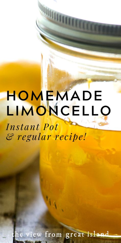 How to Make Limoncello in the Instant Pot ~ if you love lemons you probably also love this gorgeous Italian lemon liqueur.  It traditionally takes weeks to infuse the lemon peels into vodka ~ but the amazing Instant Pot does it in 30 minutes. #homemadeliqueur #meyerlemons #vodka #infusion #limoncello #cocktails #lemoncocktail #lemonliqueur #italian #diy #homemadelimoncello Boil Lemons, Lemon Water Before Bed, Limoncello Cocktails, Lemon Peels, Making Limoncello, Lemon Juice Benefits, Homemade Limoncello, Hot Lemon Water, Lemon Cocktail