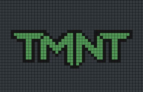 A pixel art template of the T.M.N.T logo (short for Teenage Mutant Ninja Turtles). Tmnt Kandi Pattern, Teenage Mutant Ninja Turtles Pixel Art, Ninja Turtle Pixel Art, Tmnt Pixel Art, Ninja Turtle Room Decor, Tmnt Crochet, Tmnt Logo, Nintendo Fan Art, Easy Perler Beads Ideas