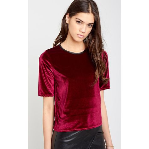 Halona Wine Velvet Tee ($7.39) ❤ liked on Polyvore featuring tops, t-shirts, red, red velvet top, velvet top, wine tops, red tee and velvet t shirt Red Velvet Top, Womens Leather Booties, Velvet T Shirt, Activewear Print, Velvet Tees, Velvet Shorts, Velvet Tops, Stretch Dress, Active Wear Tops