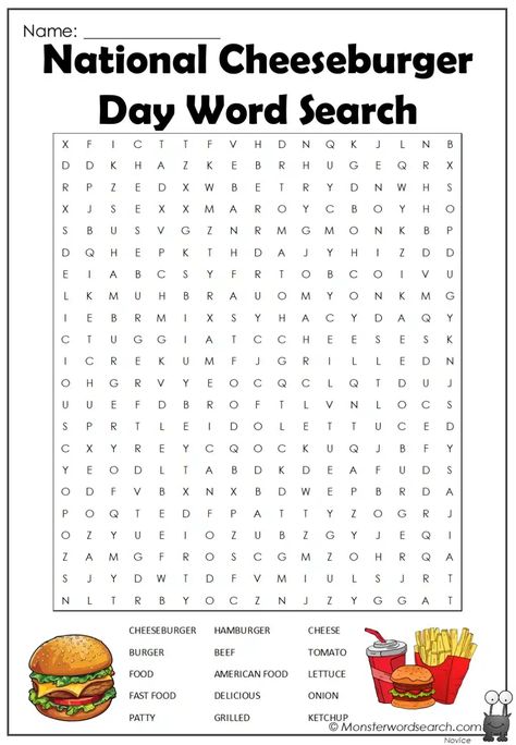 National Cheeseburger Day Word Search National Cheeseburger Day, Free Printable Word Searches, Word Search Printables, Cheeseburger, Free Printables, Word Search Puzzle