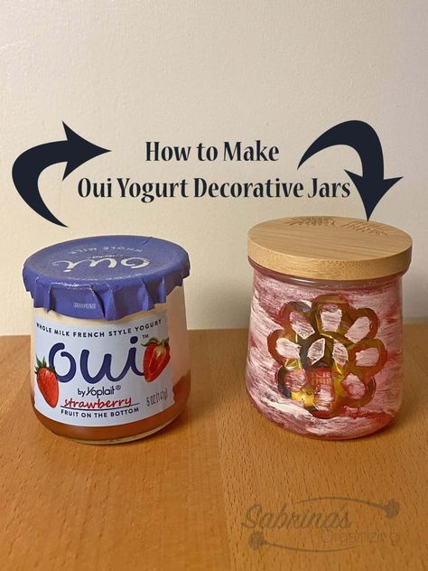 How to Make Oui Yogurt Decorative Jars - featured image - #decor #diycraft #diycrafts #diydecor #diyhomedecor #diyideas #diyproject #diyprojects #recycle #recycling #upcycle #upcycled #upcycling #upcyclingideas #zerowaste #ouijarcrafts #cricutcraft Oui Jars Repurpose, Oui Jars, Cricut Stencil Vinyl, Yogurt Container, Oui Yogurt, Yogurt Jars, Paint Sponge, Bath Salts Gift, Baby Succulents