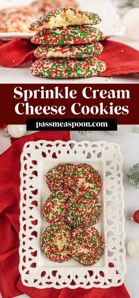 These Sprinkle Cream Cheese Cookies will be the most festive treat on your cookie tray! They’re easy to make and perfect for a party. Cream Cheese Cookie Recipe, Cream Cheese Corn, Best Christmas Recipes, Cream Cheese Cookies, Cheese Cookies, Sprinkle Cookies, Cookie Tray, Dessert Sauces, Festive Treats