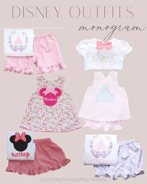 Disney Outfits Monogram - Kids - Clothing - Children - Girls - Toddler Girls Disney Outfits, Toddler Disney Outfit, Mommy And Me Disney Outfits, Castle Outfit, Disney Toddler Outfits, Disney Packing List, Magic Kingdom Outfit, Disney Packing, Packing List For Disney