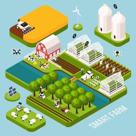 Smart farm isometric set with agricultur... | Free Vector #Freepik #freevector #design #house #home #farm Building Isometric, Building Symbol, Farm Building, Smart Farm, Rumah Minecraft, Vertical Farming, Farm Activities, Flat Icons Set, Isometric Design