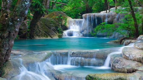 Thailand Waterfalls The Beauty Of Nature Landscape Hd Wallpapers Tablets And Mobile Phones Free Download For Desktop Thailand Waterfall, Waterfall Wallpaper, Waterfall Wall Art, Waterfall Wall, Image Nature, Air Terjun, Great Wave Off Kanagawa, Background Beautiful, Les Cascades