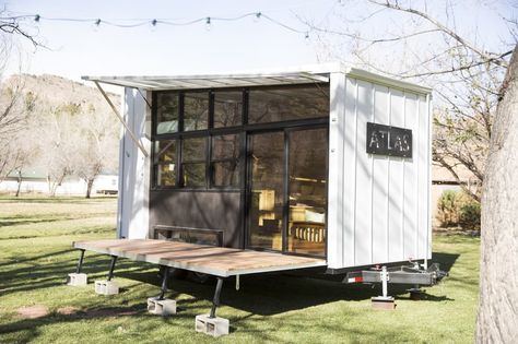 Atlas Tiny house on wheels porch Backyard Tiny House, Backyard Art Studio, Tiny House Shipping Container, Small Art Studio, Art Studio Space, Shed To Tiny House, House Shed, Art Studio At Home, Casa Container