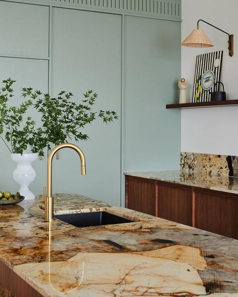 Kitchen With Open Shelving, Kitchen Island Bench, Door Handle Design, Interior Colour, Interiors Magazine, Modern Cabinets, Australian Homes, Waterfront Homes, Colour Palettes