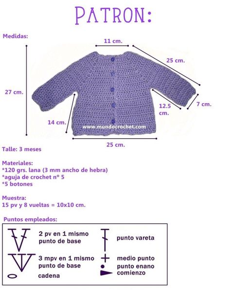 Medidas De Chaqueta Para Bebés Diy Crochet Cardigan, Baby Jackets Pattern, Crochet Baby Sweater Pattern, Crochet Baby Jacket, Diy Crafts Crochet, Crochet Baby Sweaters, Crochet Baby Sweater, Baby Sweater Patterns, Crochet Baby Cardigan