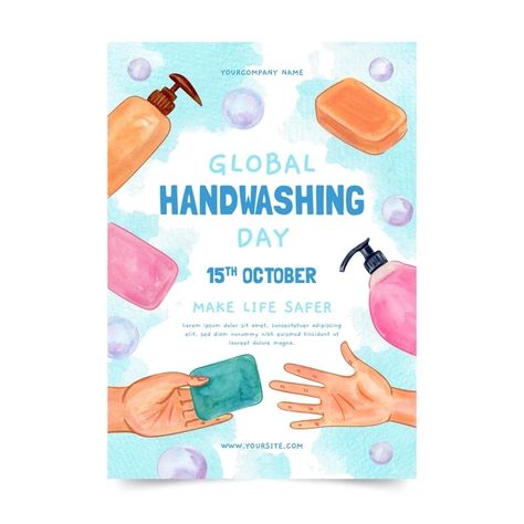 Hand Wash Poster, Global Handwashing Day, Project Cover, Project Cover Page, Day Illustration, Steps Design, Advertising Poster, Cover Pages, Flyer Template