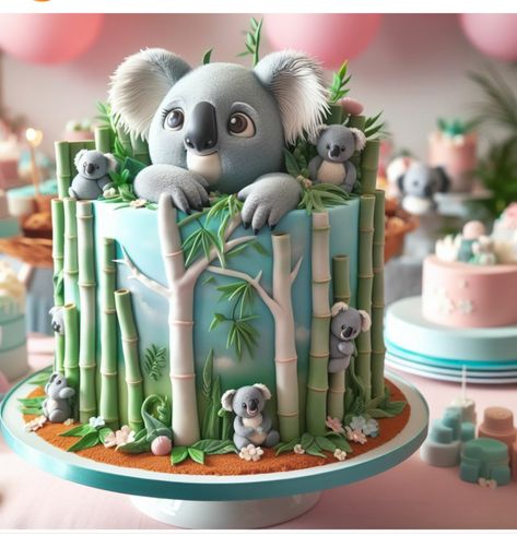 Koala Cake, Elaborate Cakes, Baby Birthday Cakes, Bear Cakes, Cake Designs Birthday, Koala Bear, Baby Birthday, 40th Birthday, 4th Birthday