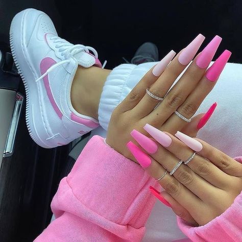 Barbie Pink Nails With Design, Barbie Nails, Pink Acrylic Nails, Hot Nails, Pretty Acrylic Nails, Dope Nails, Long Acrylic Nails, Gorgeous Nails, Ombre Nails