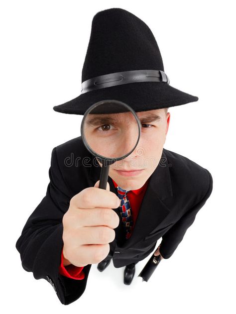 Young detective with magnifier. Wide angle top view of a young detective, lookin , #Sponsored, #magnifier, #Wide, #Young, #detective, #view #ad Detective Game, Wife Jokes, Creative Icon, Stock Photography Free, Art Poses, Pose Reference Photo, Drawing Reference Poses, Top View, Wide Angle