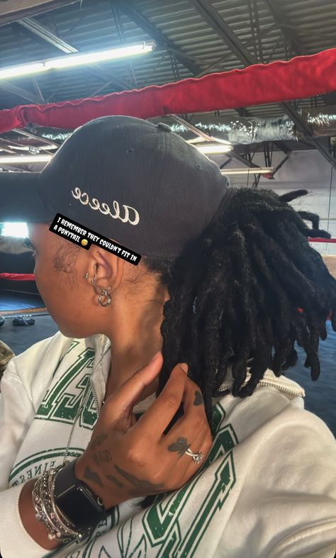 Locs With Hats Women, Locs With Hats, Hat With Locs, Female Dreads Hairstyles, Female Dreads, Fav Hairstyles, Dreads Hairstyles, Locs Styles, Short Locs