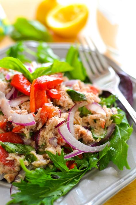 Tuna Salad With Olive Oil Recipe, Canned Tuna In Olive Oil Recipes, Tuna Salad With Lemon Juice, Tuna Green Salad, Olive Oil Tuna Salad, Tuscan Tuna Salad, Tuna Salad Without Mayo, Best Tuna Salad Recipe, Mediterranean Tuna