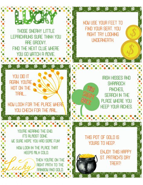 St. Patrick's Day Scavenger Hunt Printable - Views From a Step StoolEmailFacebookInstagramPinterestTwitter Leprechaun Hunt Clues, Leprechaun Scavenger Hunt, Leprechaun Hunt, Scavenger Hunt Printable, Treasure Hunt Games, Treasure Hunt Clues, Scavenger Hunt Clues, Gratitude Activities, St Patricks Day Crafts For Kids