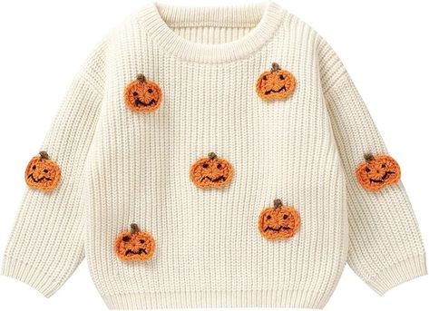 Amazon.com: Lnzyyephy Toddler Baby Boy Girl Halloween Outfit Infant Pumpkin Embroidery Knit Sweaters Sweatshirt Tops Fall Winter Clothes (A-White, 9-12 Months): Clothing, Shoes & Jewelry Baby Halloween Pumpkin, Halloween Infantil, Toddler Baby Boy, Girls Halloween Outfits, Sweater Pumpkins, Fall Baby Clothes, Pull Bebe, Girl Halloween, Halloween Sweater