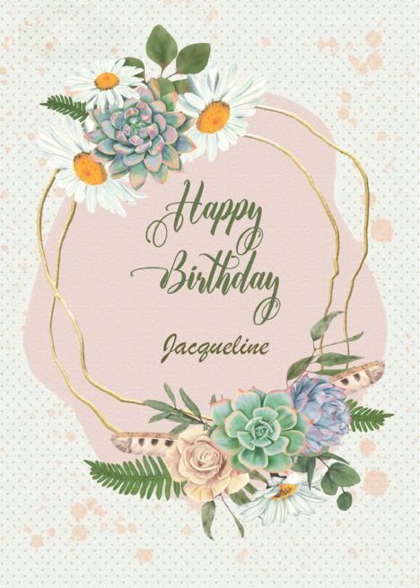 Custom Name Birthday Pretty Floral Wreath with Daisies and Cacti card Happy Birthday Sister In Law, Sympathy Thoughts, Birthday Sister In Law, Vintage Save The Date, Product Flyer Design, Happy Birthday Mother, Grandmother Birthday, Friends Card, Product Flyer