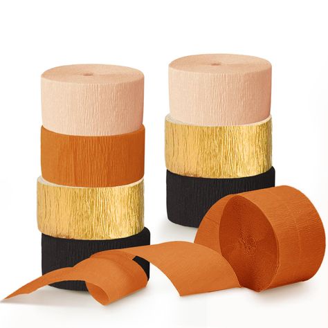 PRICES MAY VARY. 🍁 GOLD ORANGE PARTY DECORATIONS - The combination of orange, gold, black and ivory white creates a warm party atmosphere perfect for Halloween and Thanksgiving decorations and is a great choice for party background decorations. 🎃 VALUE PACK - Each package contains 8 rolls of crepe paper streamers in 4 colors, each roll measures 1.8 inches * 82 feet. (hey, don't forget to read the crepe paper size) 🍁 DIY CRAFT - Use your imagination to decorate anywhere you like! You can use c Bonfire Party Decorations, Fall Wedding Party, Thanksgiving Birthday Parties, Harvest Festival Decorations, Streamer Party Decorations, Gold Birthday Decorations, Friendsgiving Decorations, Thanksgiving Party Decorations, Fall Party Decorations