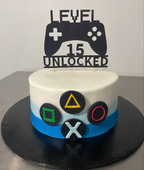 Game Remote Cake, Level 10 Unlocked Birthday Cake, Playstation Cakes For Boys, Cake For 14th Birthday Boy, Game On Birthday Cake, Cake For 16th Birthday Boy, Ps5 Cake Ideas, Gamer Cakes For Boys, Playstation Birthday Cake